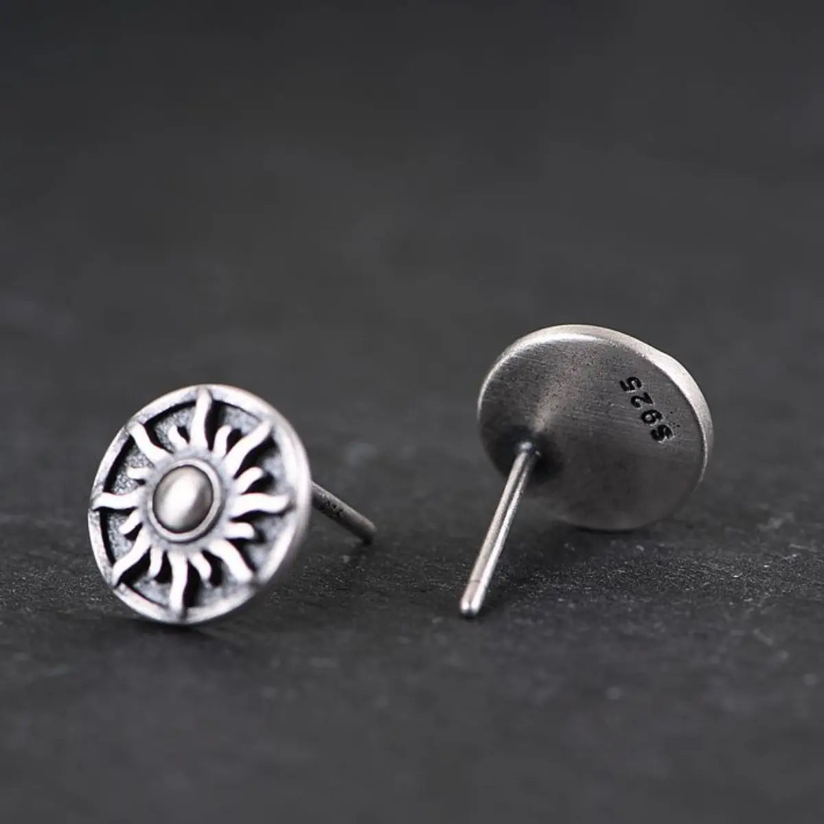 Sun and moon studs earrings back view