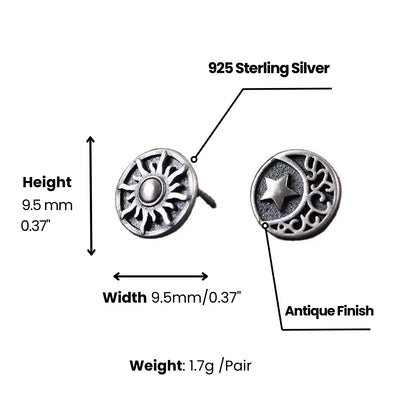 Sun and moon studs earrings dimensions and weight