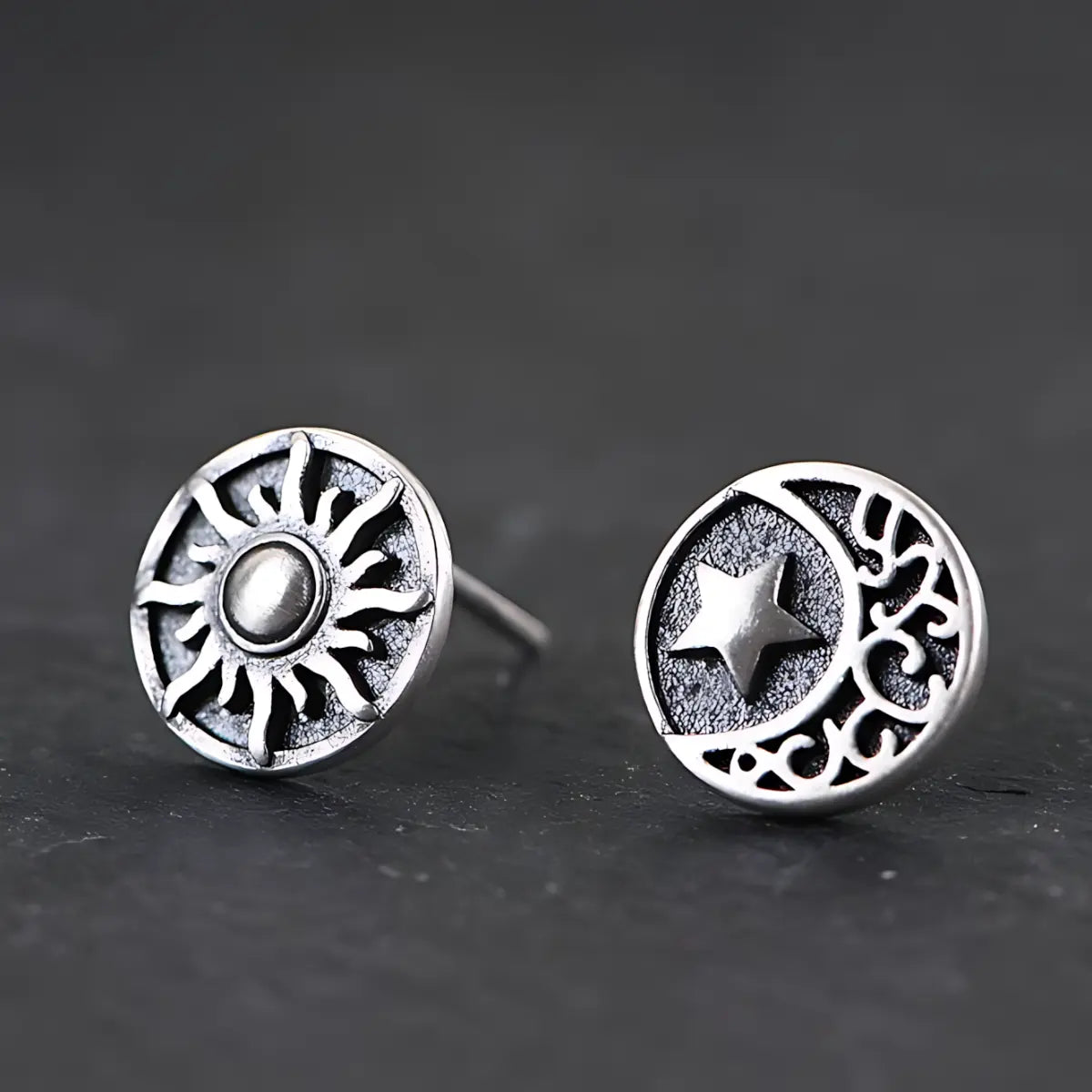 Sun and moon studs earrings front view