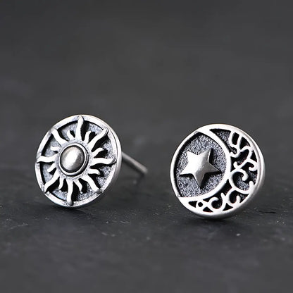 Sun and moon studs earrings front view