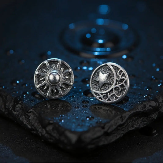 Sun and moon studs earrings