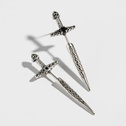 Sword Earrings Through Ear Front and Back