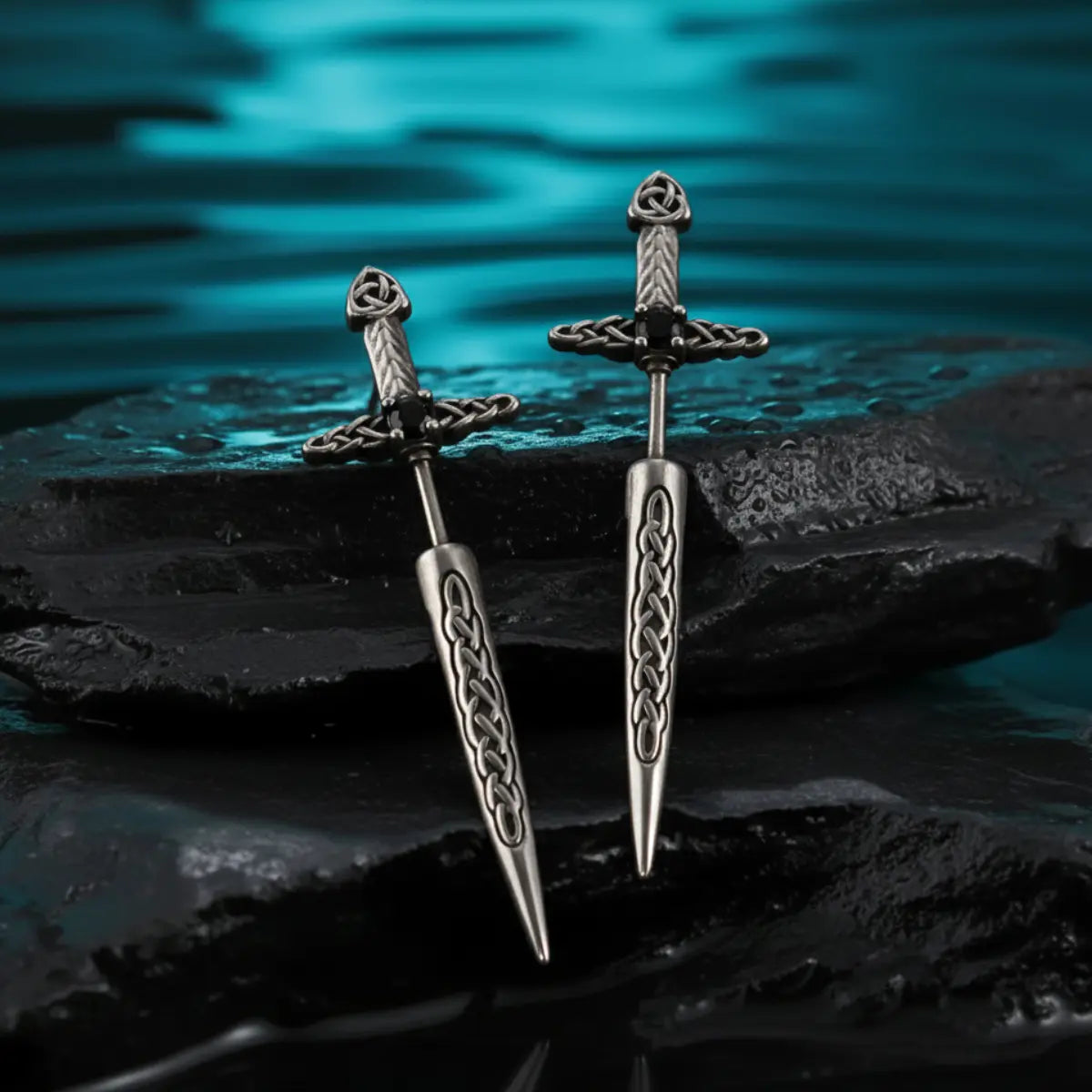 Sword Earrings Through Ear Front