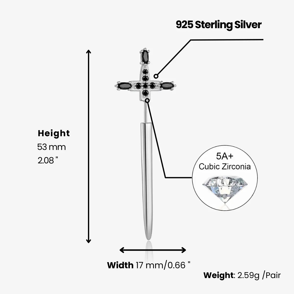 Pendientes de Aro de Espada de Plata de Ley