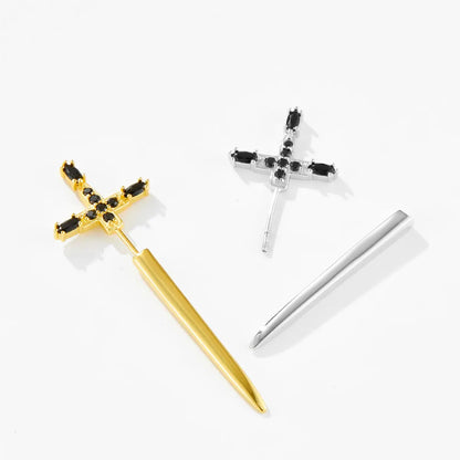 Sword Stud Earrings Sterling Silver Gold and Silver