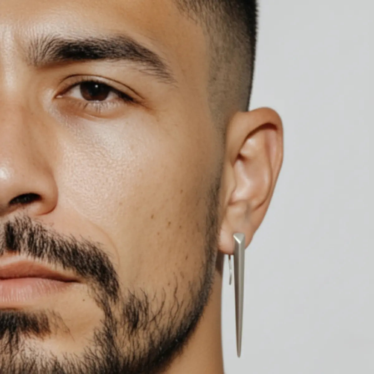 Tapered Spike Drop Earrings Worn by Male Model