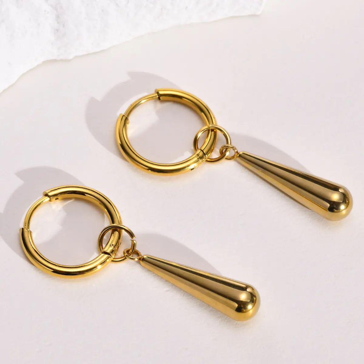 Teardrop Hoop Earrings Gold Close Up