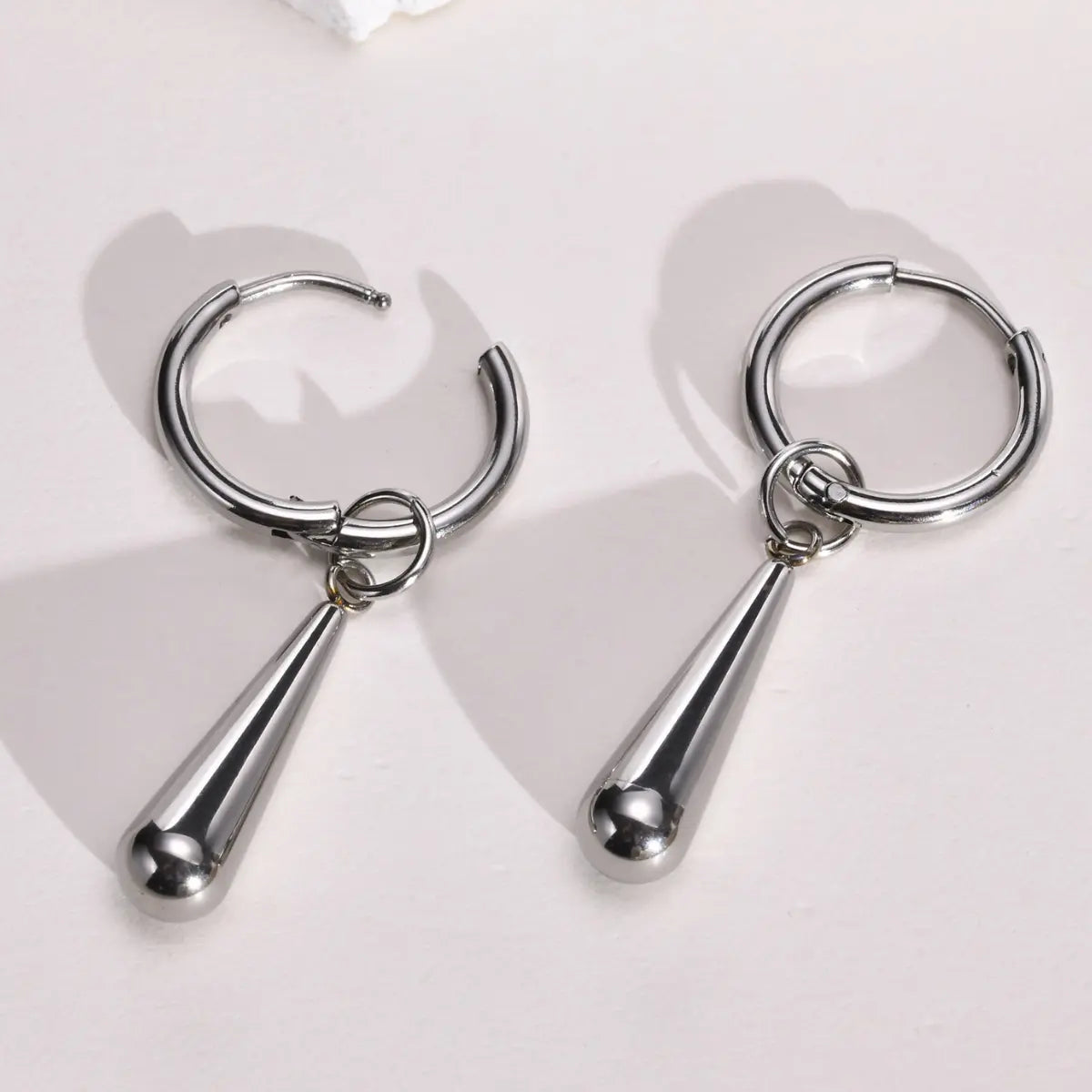 Teardrop Hoop Earrings Silver Close Up