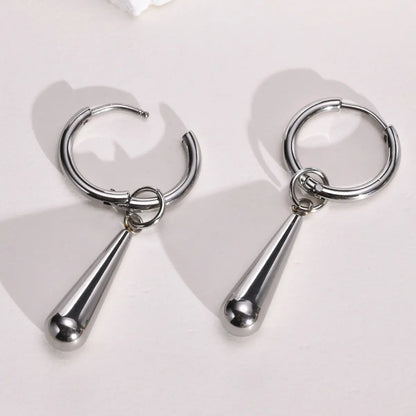 Teardrop Hoop Earrings Silver Close Up