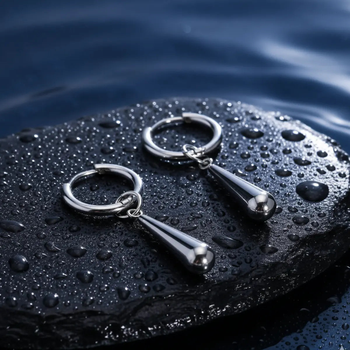 Teardrop Hoop Earrings Silver