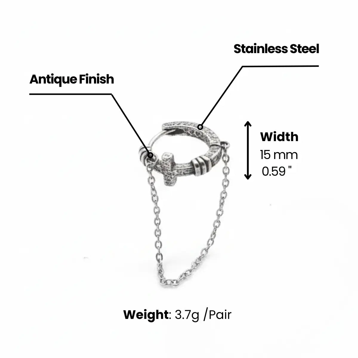 Textured Cross Chain Hoop Earrings Dimensions and Weight