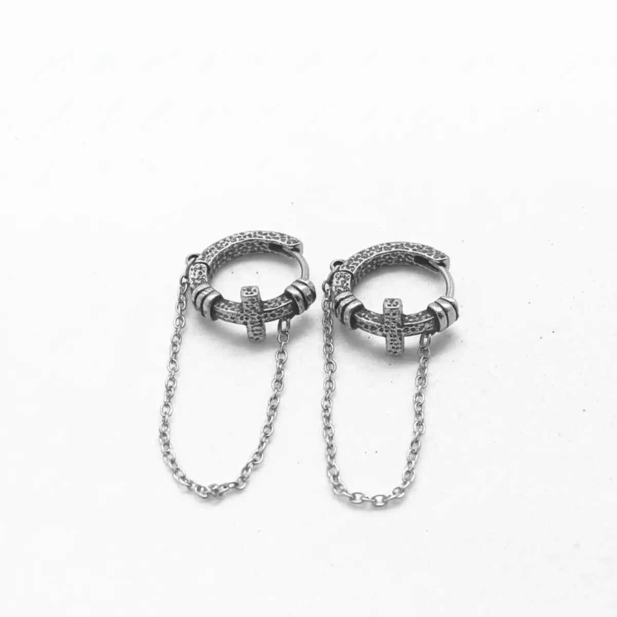 Textured Cross Chain Hoop Earrings Front