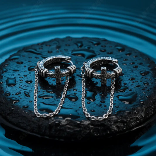 Textured Cross Chain Hoop Earrings