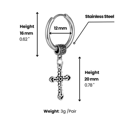 Textured Cross Dangle Hoop Earrings Dimensions and Weight