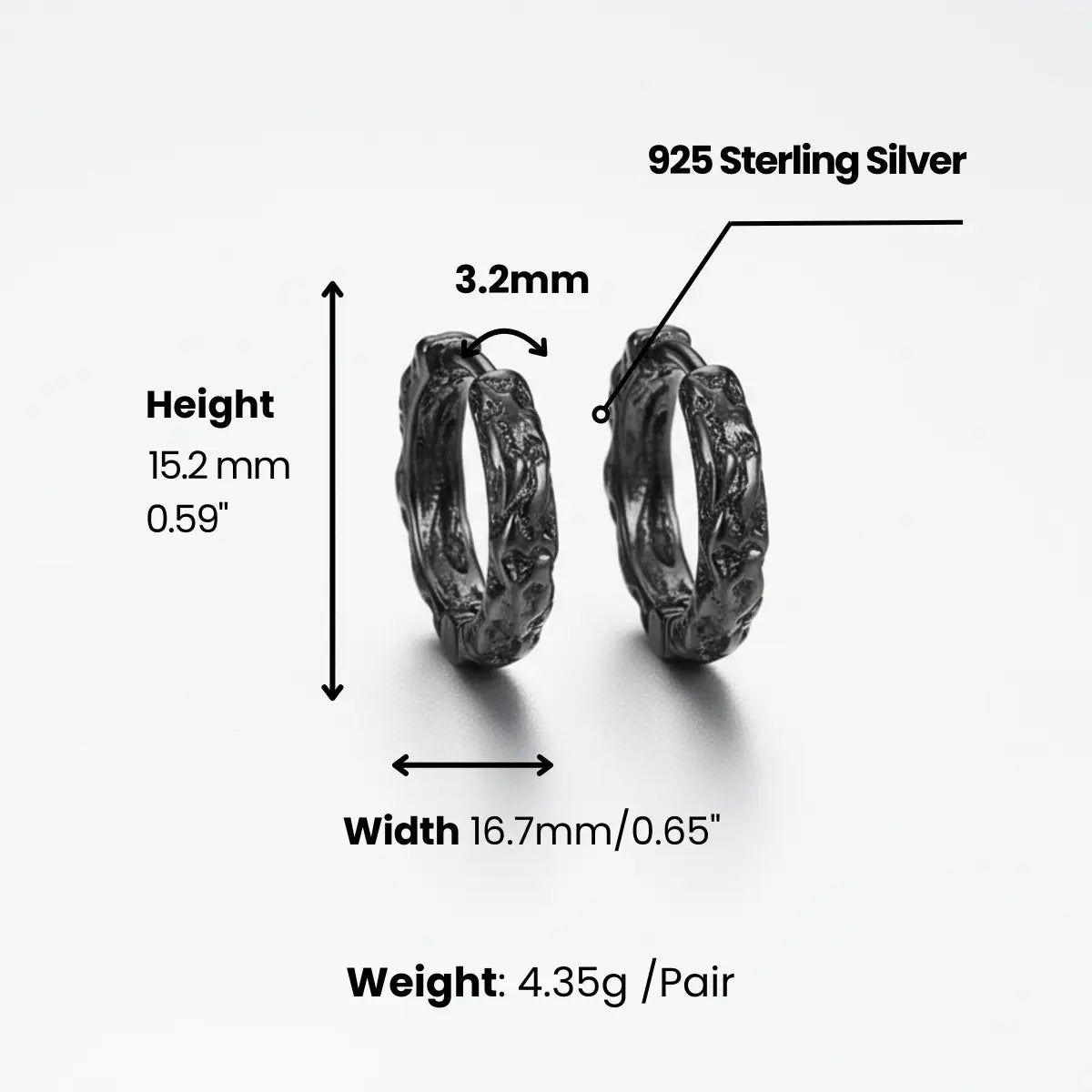 Textured Huggie Hoop Earrings Dimensions and Weight