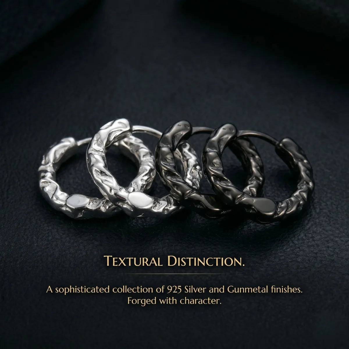 Textured Huggie Hoop Earrings White Gold and Black Collections