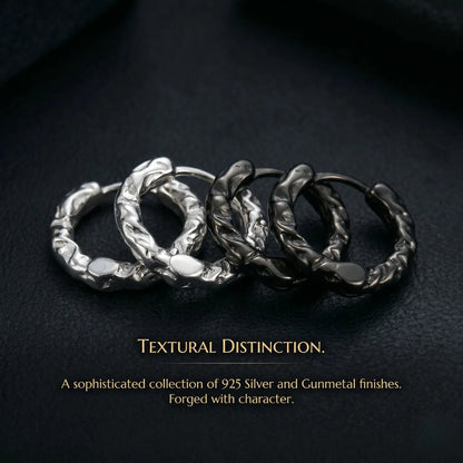 Textured Huggie Hoop Earrings White Gold and Black Collections
