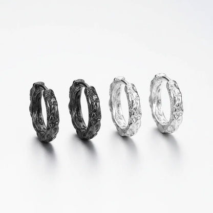 Textured Huggie Hoop Earrings White Gold and Black Details