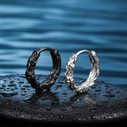 Textured Huggie Hoop Earrings White Gold and Black