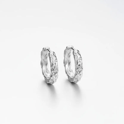 Textured Huggie Hoop Earrings White Gold