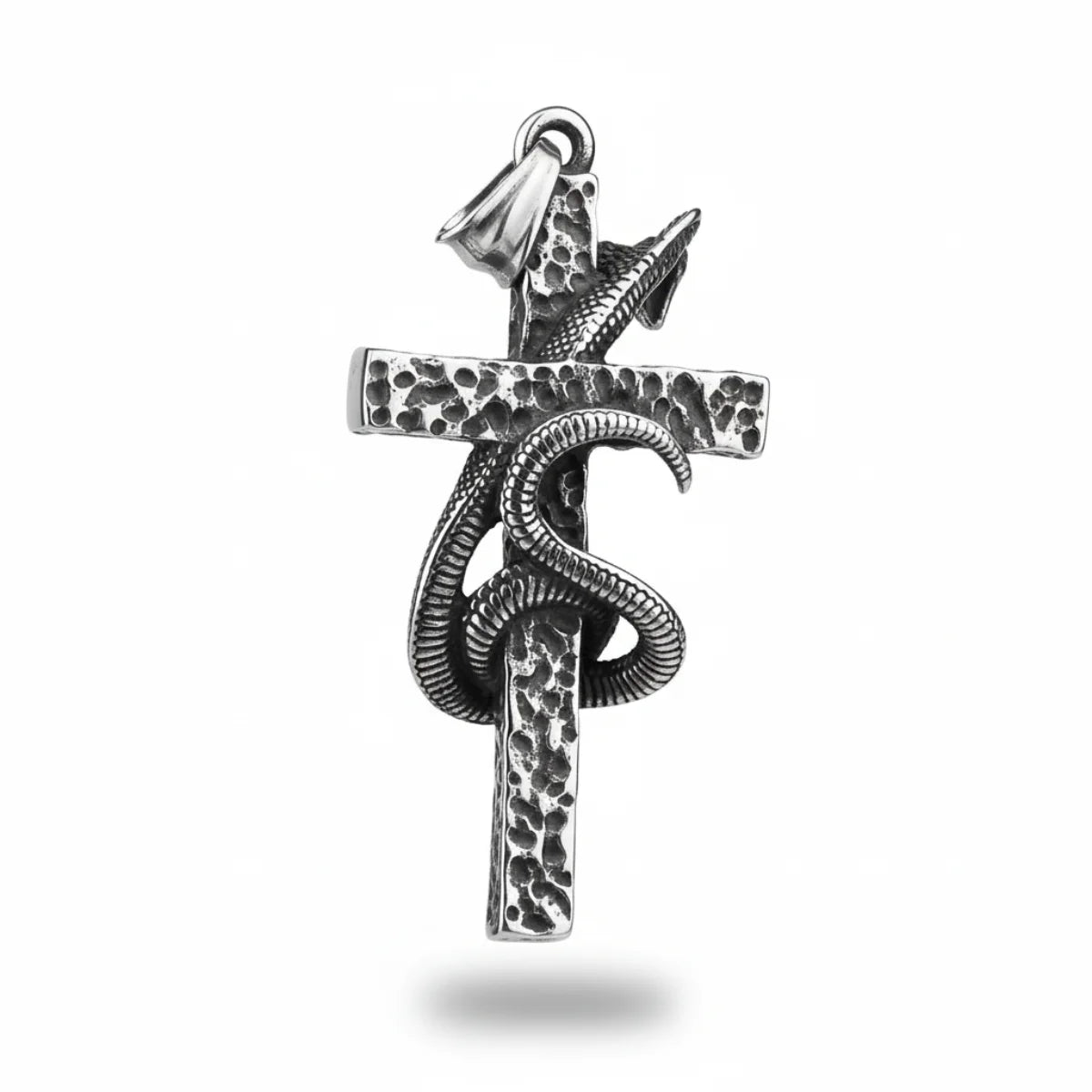 Textured Snake Cross Pendant Necklace Back