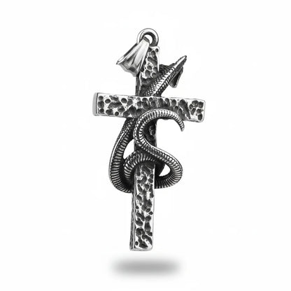 Textured Snake Cross Pendant Necklace Back