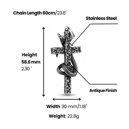 Textured Snake Cross Pendant Necklace Dimensions and Weight