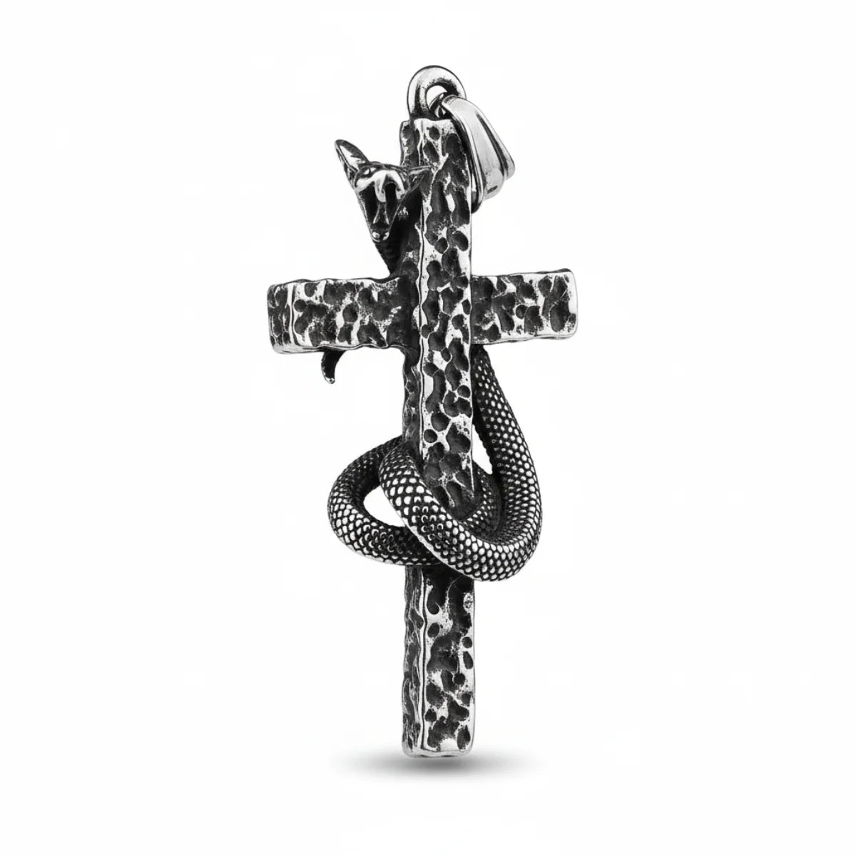 Textured Snake Cross Pendant Necklace Front