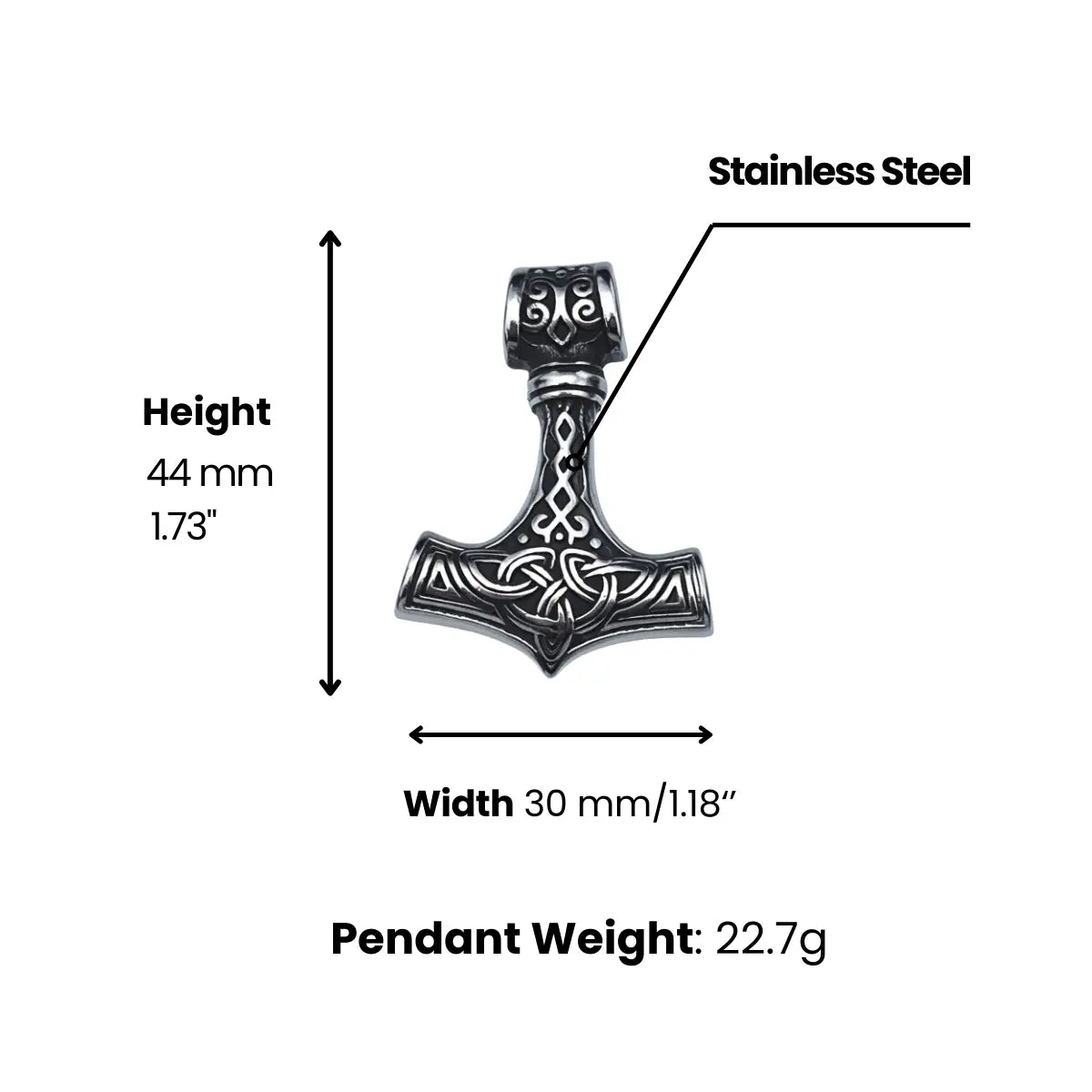 Thor's Hammer Mjolnir Necklace Dimensions and Weight