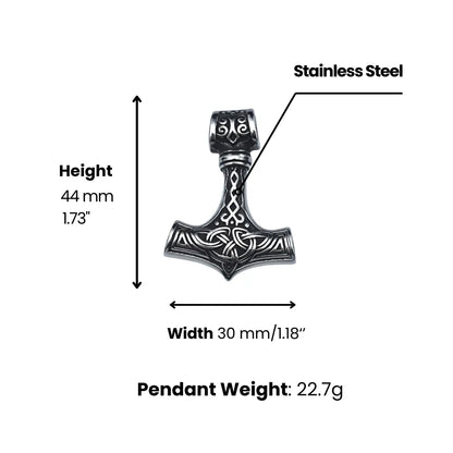 Thor's Hammer Mjolnir Necklace Dimensions and Weight