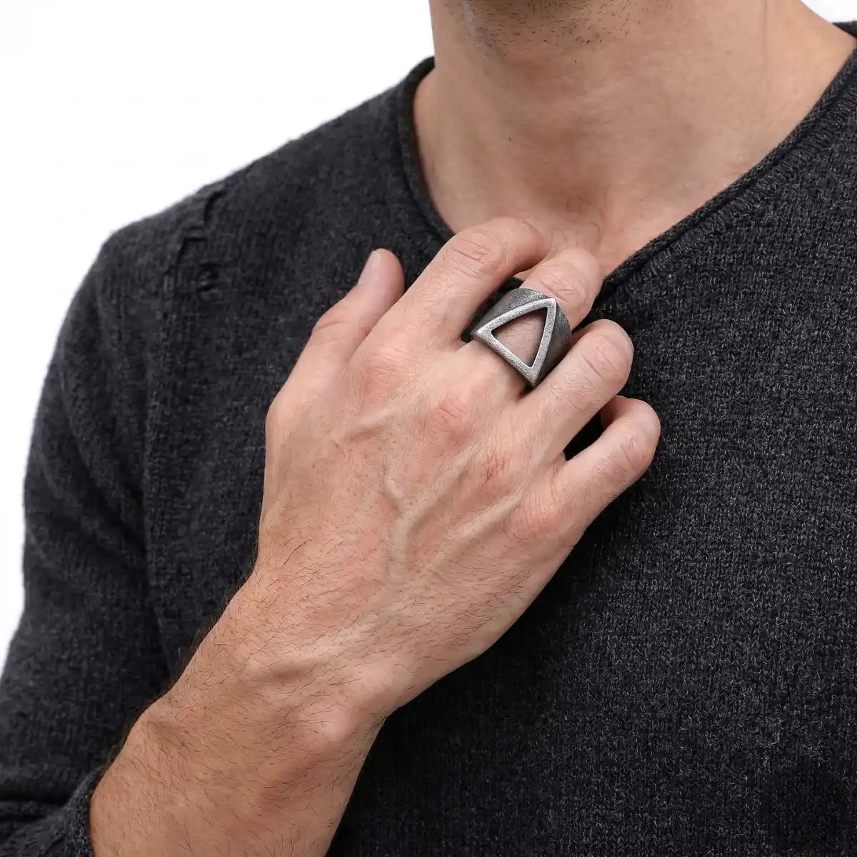 Triangle Ring Worn by Male Model