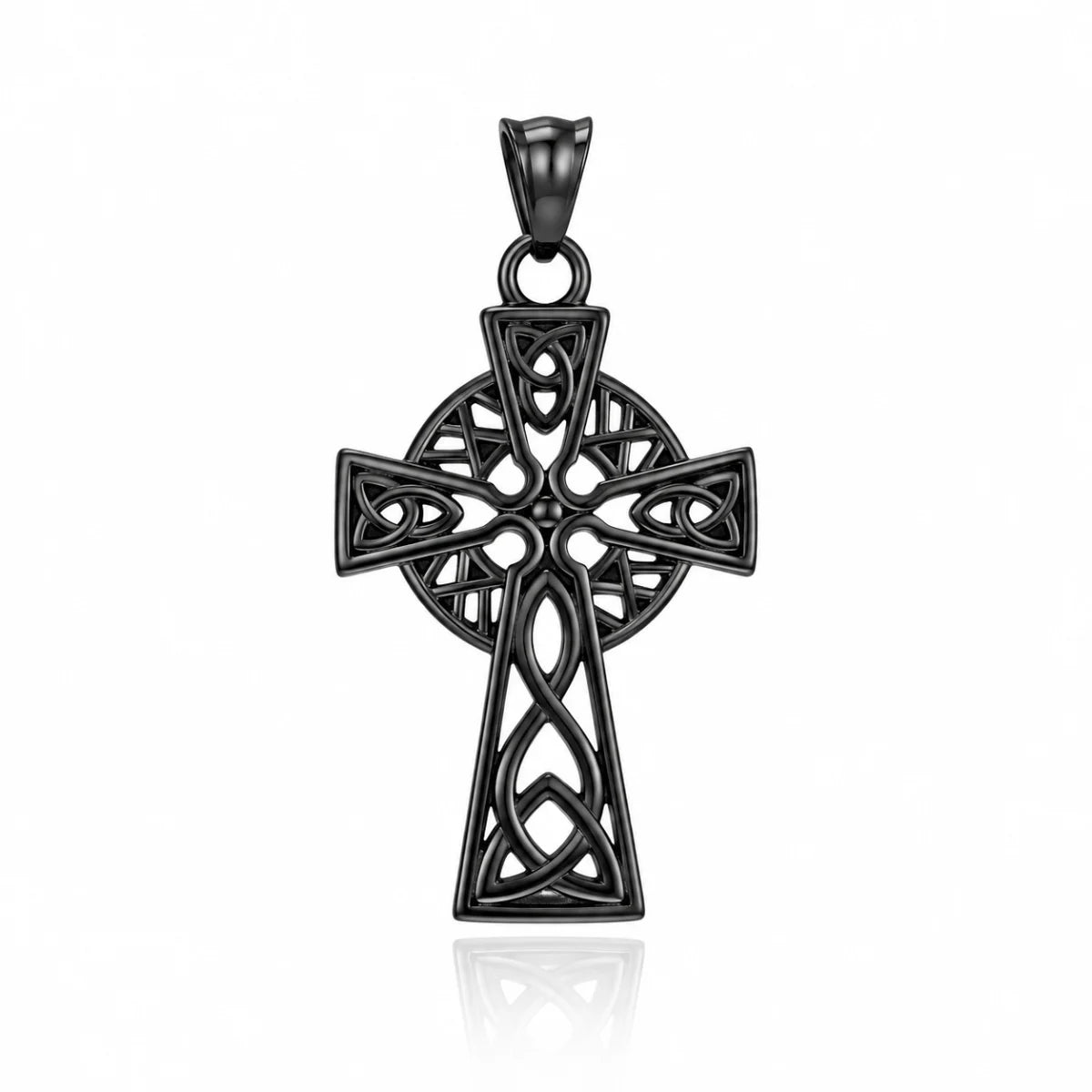 Trinity Knot Cross Necklace Black Pendant Only Front View White Background