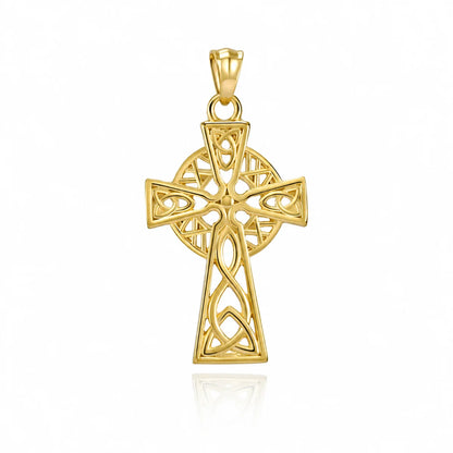 Trinity Knot Cross Necklace Gold Pendant Only Front View White Background