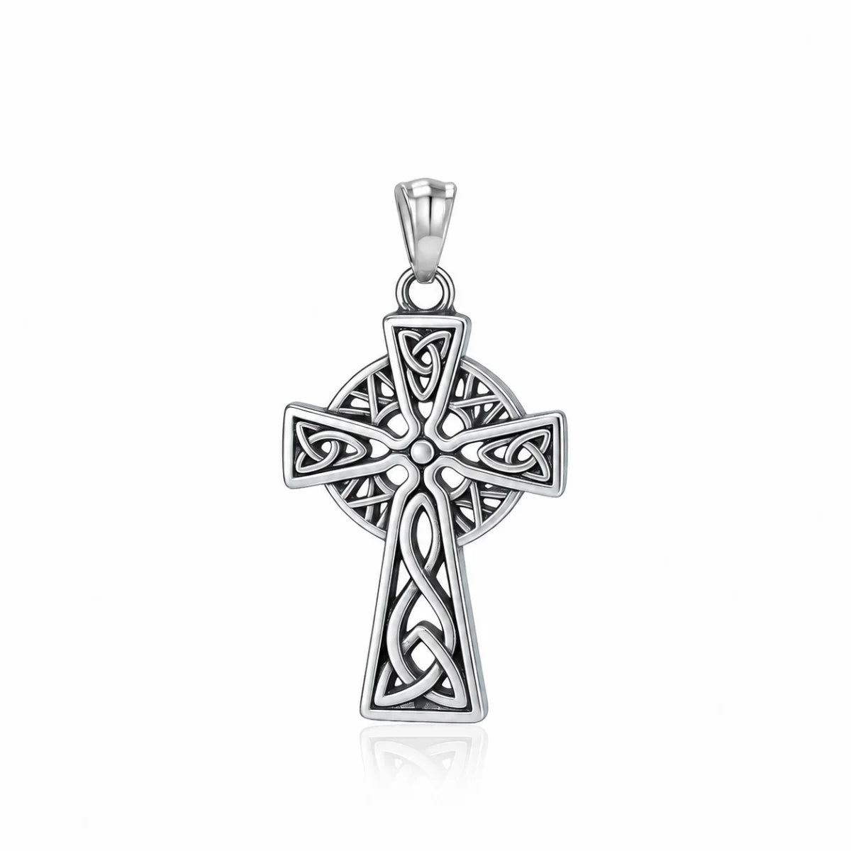 Trinity Knot Cross Necklace Silver Pendant Only Front View White Background