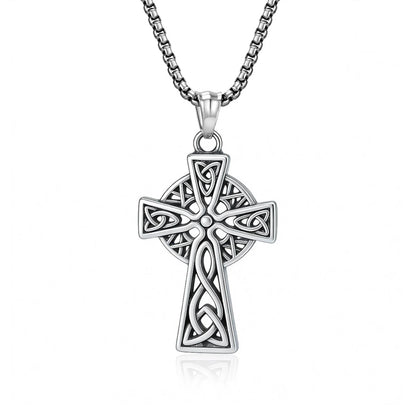 Trinity Knot Cross Necklace Silver Pendant with Chain Front View White Background