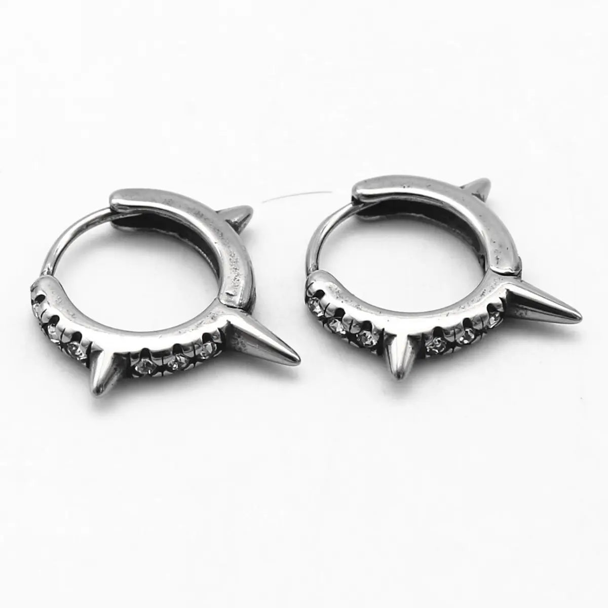 Triple Spike Huggie Hoop Earrings Front Details