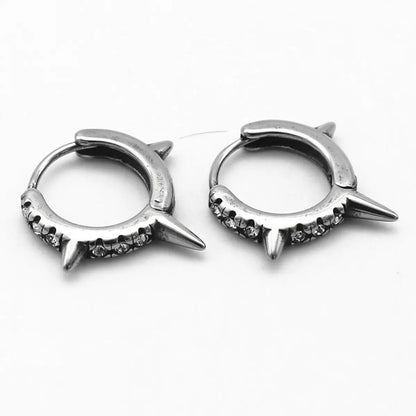 Triple Spike Huggie Hoop Earrings Front Details