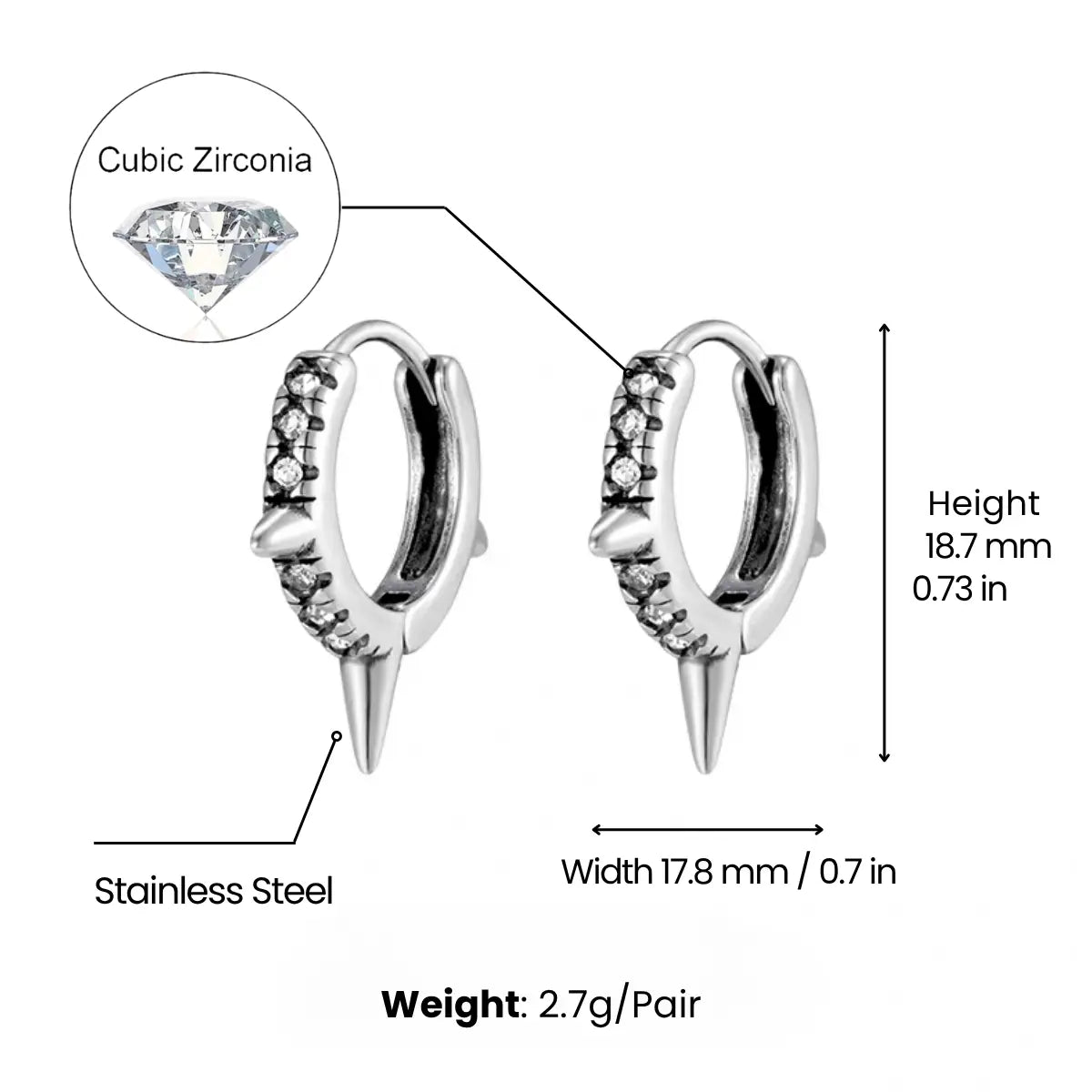 Triple Spike Huggie Hoop Earrings