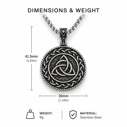 Triquetra Medallion Necklace Dimension Diagram 42.1mm 1.66inch and Weight 33g 1.16oz