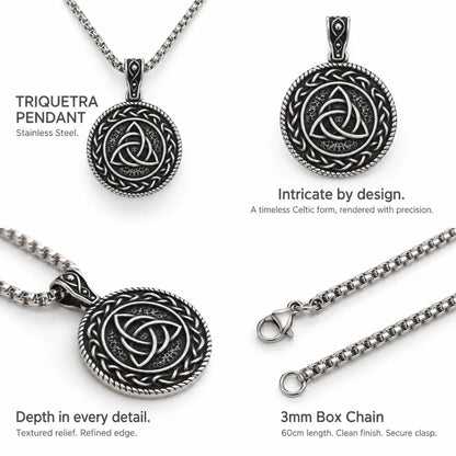 Triquetra Medallion Necklace Multi Angle Product Feature Showcase
