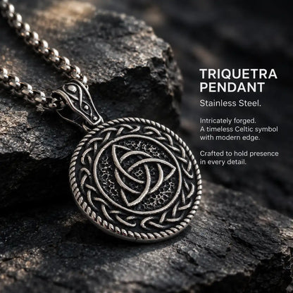 Triquetra Medallion Necklace Pendant Displayed on Stone Surface