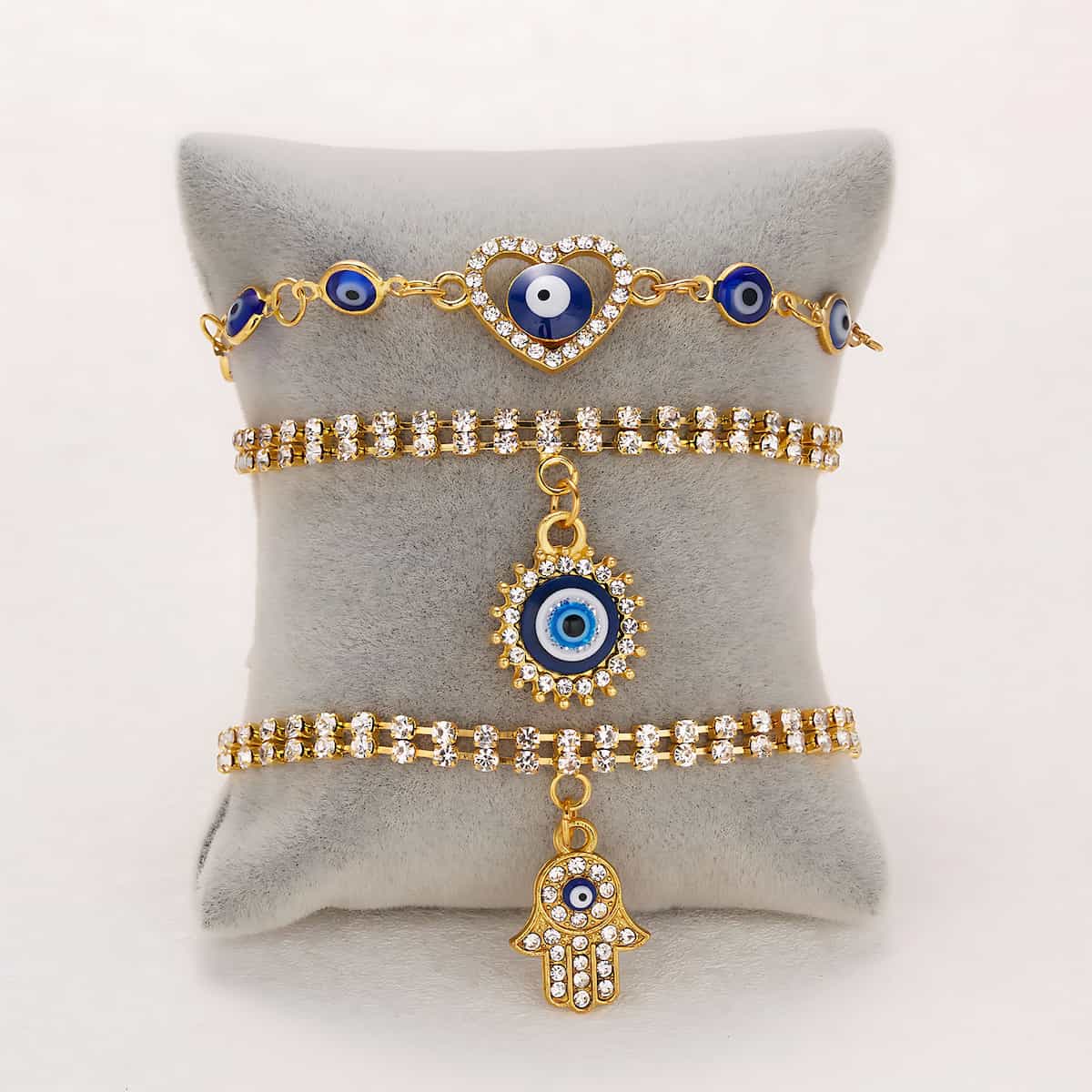 Turkish Evil Eye Bracelet Link Stainless Steel Gold Xenos Jewelry