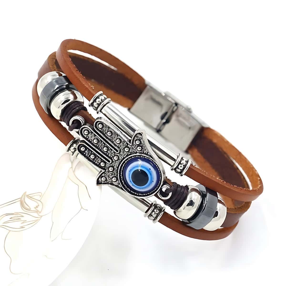 Turkish Evil Eye Leather Strap Bracelet Xenos Jewelry
