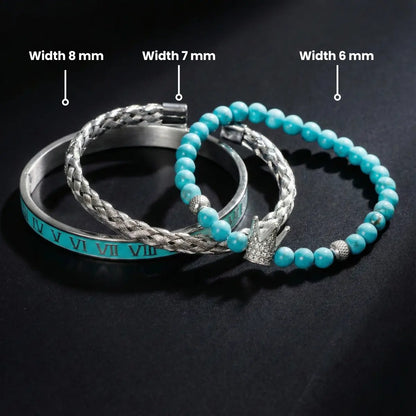 Turquoise Crown & Roman Numeral Bracelet Set Dimensions