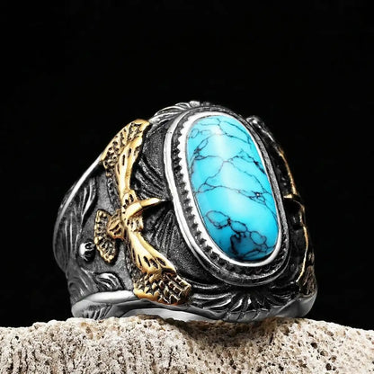 Turquoise Eagle Ring Gold Front