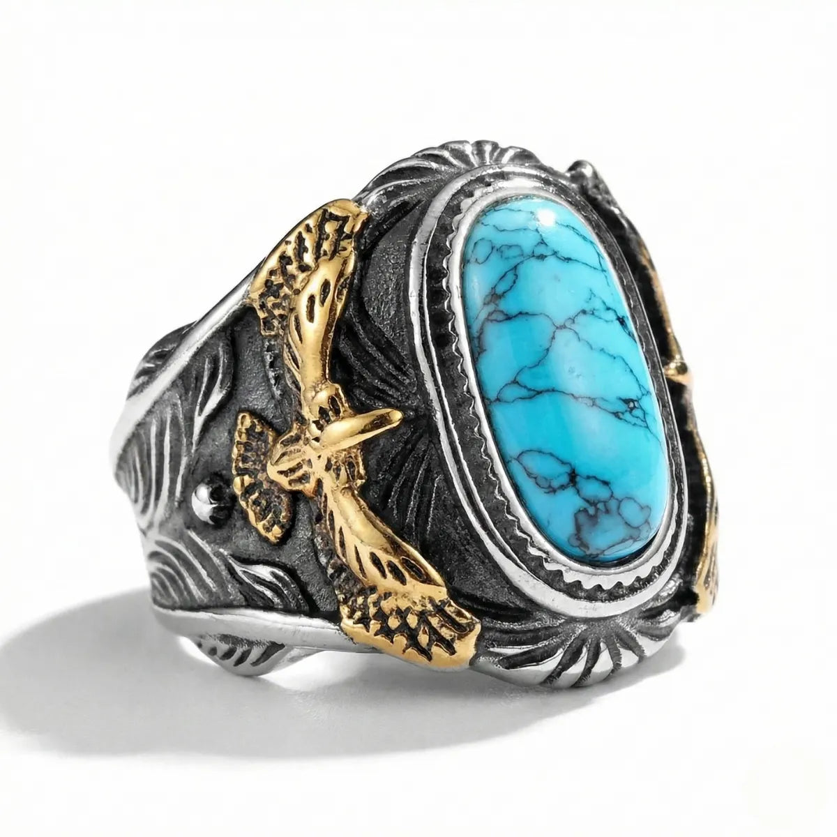 Turquoise Eagle Ring Gold
