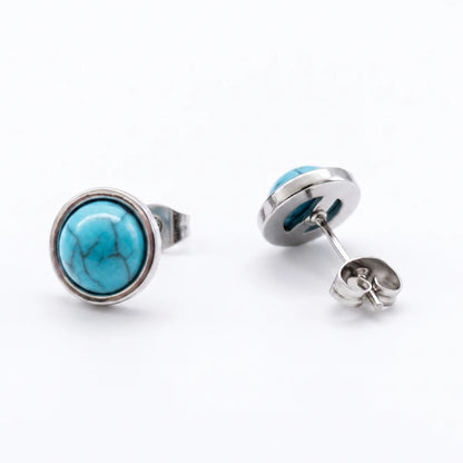 Turquoise Stud Earrings Round Back and Post Details White Background
