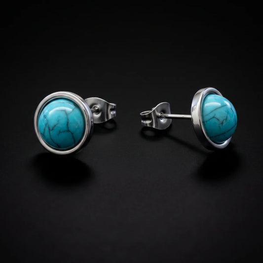 Turquoise Stud Earrings Round Close Up Black Background
