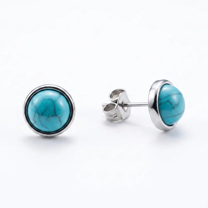 Turquoise Stud Earrings Round Front View White Background