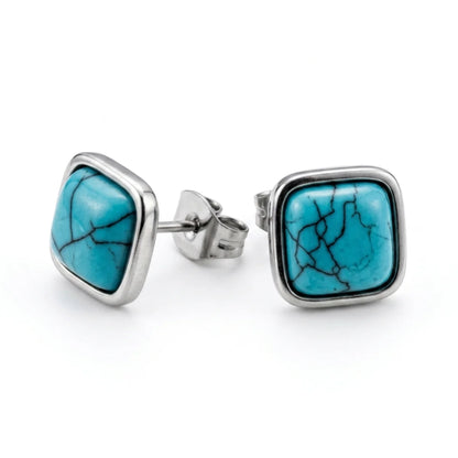 Turquoise Stud Earrings Square Front View White Background